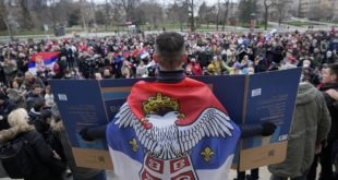 Priaznivci srbského tenistu Novaka Djokoviča počas protestu